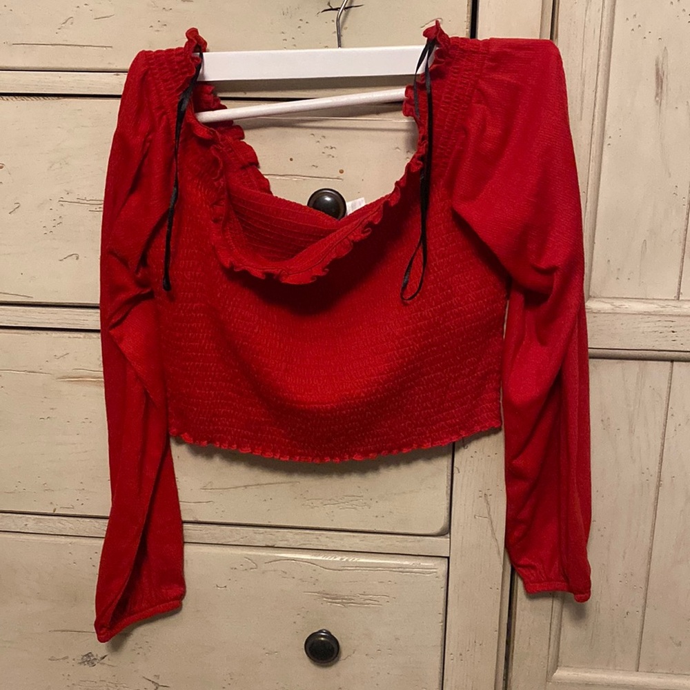 Red Long sleep Crop Top